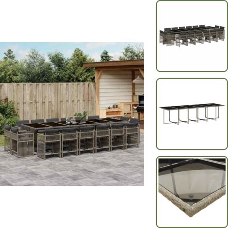 Cuscini da seduta - vidaXL Set da Pranzo da Giardino 17pz con Cuscini Grigio in Polyrattan - Rattan PE