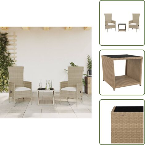 Cuscini da seduta - vidaXL Set da Pranzo da Giardino 3 pz con Cuscini Beige in Polyrattan - Rattan PE