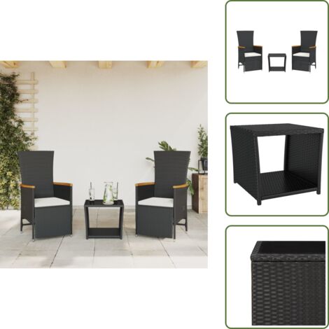Cuscini da seduta - vidaXL Set da Pranzo da Giardino 3 pz con Cuscini Nero in Polyrattan - Rattan PE
