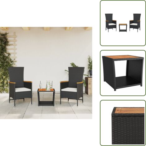 Cuscini da seduta - vidaXL Set da Pranzo da Giardino 3 pz con Cuscini Nero in Polyrattan - Rattan PE