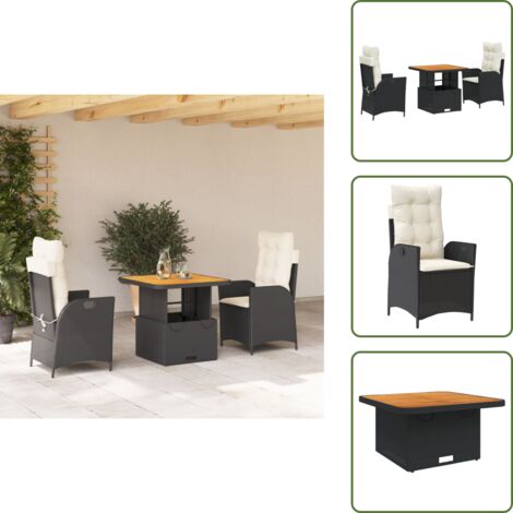 Cuscini da seduta - vidaXL Set da Pranzo da Giardino 3 pz con Cuscini Nero in Polyrattan - Rattan PE
