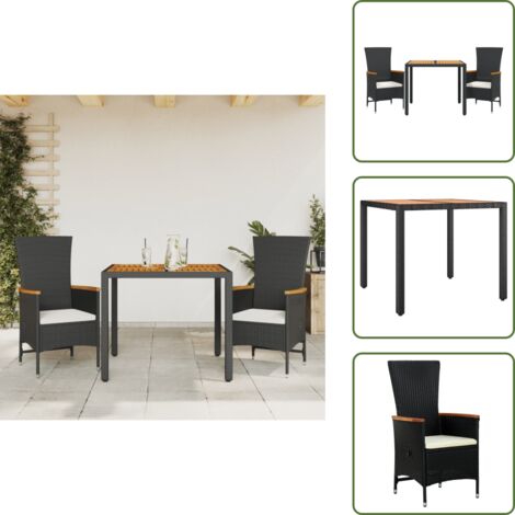 Cuscini da seduta - vidaXL Set da Pranzo da Giardino 3 pz con Cuscini Nero in Polyrattan - Rattan PE