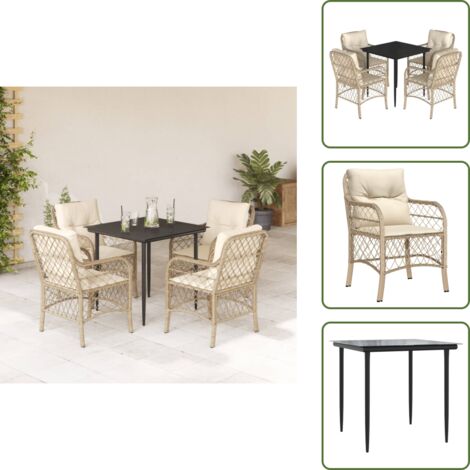 Cuscini da seduta - vidaXL Set da Pranzo da Giardino 5 pz con Cuscini Beige in Polyrattan - Cuscini sfoderabili