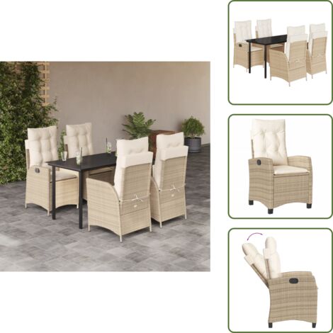 Cuscini da seduta - vidaXL Set da Pranzo da Giardino 5 pz con Cuscini Beige in Polyrattan - Cuscini sfoderabili