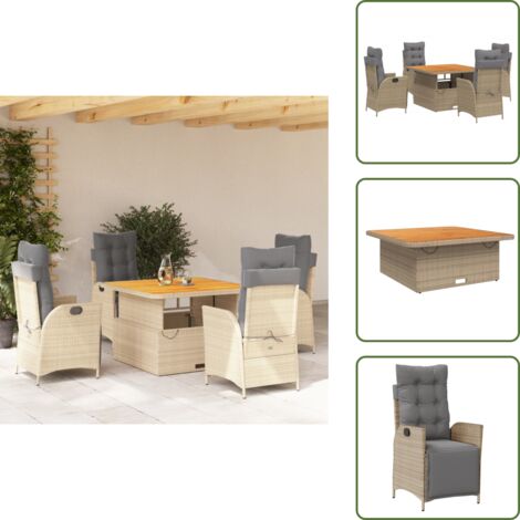 Cuscini da seduta - vidaXL Set da Pranzo da Giardino 5 pz con Cuscini Beige in Polyrattan - Rattan PE