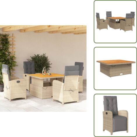 Cuscini da seduta - vidaXL Set da Pranzo da Giardino 5 pz con Cuscini Beige in Polyrattan - Rattan PE