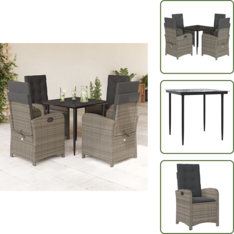 Cuscini da seduta - vidaXL Set da Pranzo da Giardino 5 pz con Cuscini in Polyrattan Grigio - Cuscini sfoderabili