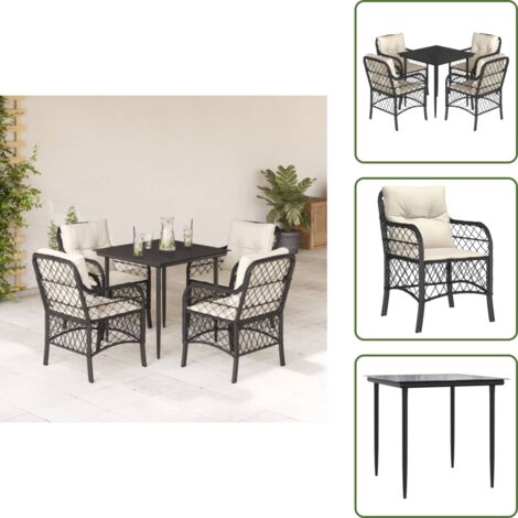 Cuscini da seduta - vidaXL Set da Pranzo da Giardino 5 pz Nero con Cuscini in Polyrattan - Cuscini sfoderabili