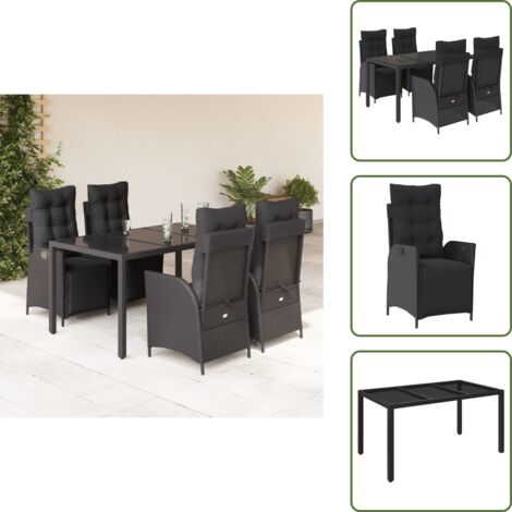 Cuscini da seduta - vidaXL Set da Pranzo da Giardino 5 pz Nero con Cuscini in Polyrattan - Cuscini sfoderabili