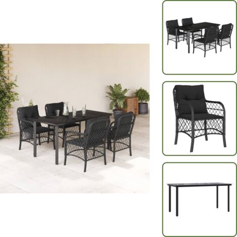 Cuscini da seduta - vidaXL Set da Pranzo da Giardino 5 pz Nero con Cuscini in Polyrattan - Cuscini sfoderabili