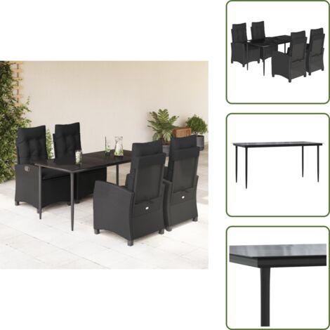Cuscini da seduta - vidaXL Set da Pranzo da Giardino 5 pz Nero con Cuscini in Polyrattan - Cuscini sfoderabili