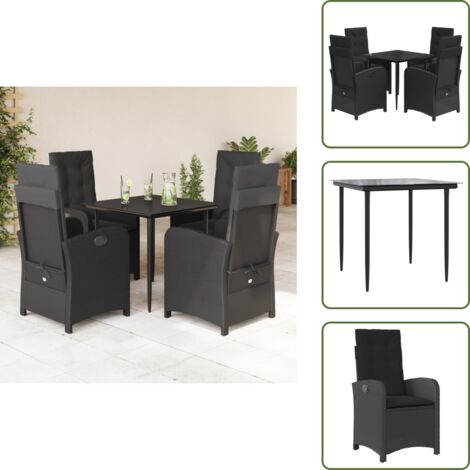 Cuscini da seduta - vidaXL Set da Pranzo da Giardino 5 pz Nero con Cuscini in Polyrattan - Cuscini sfoderabili