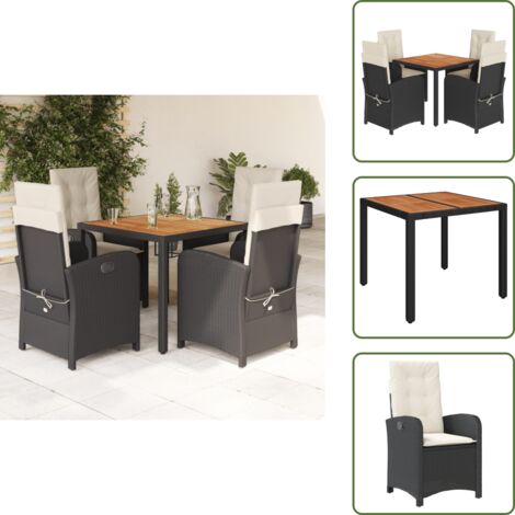 Cuscini da seduta - vidaXL Set da Pranzo da Giardino 5 pz Nero con Cuscini in Polyrattan - Cuscini sfoderabili