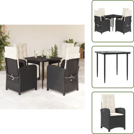 Cuscini da seduta - vidaXL Set da Pranzo da Giardino 5 pz Nero con Cuscini in Polyrattan - Cuscini sfoderabili