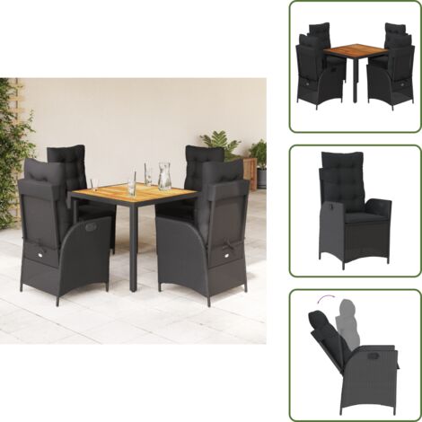 Cuscini da seduta - vidaXL Set da Pranzo da Giardino 5 pz Nero con Cuscini in Polyrattan - Cuscini sfoderabili