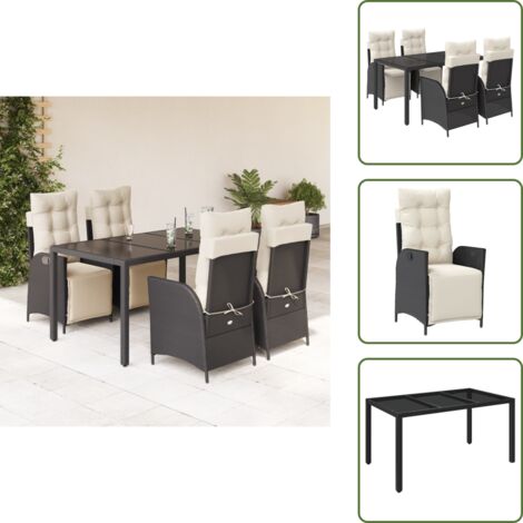 Cuscini da seduta - vidaXL Set da Pranzo da Giardino 5 pz Nero con Cuscini in Polyrattan - Cuscini sfoderabili