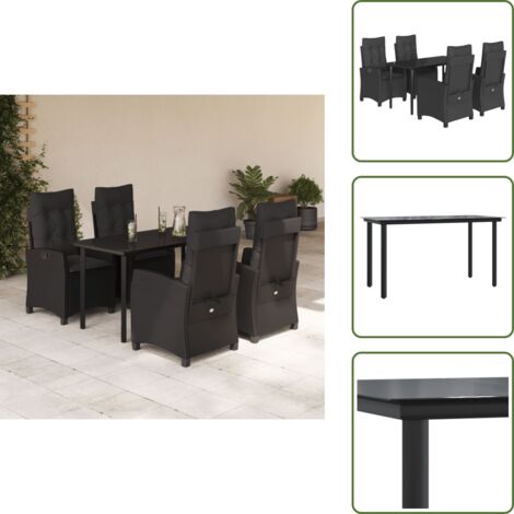 Cuscini da seduta - vidaXL Set da Pranzo da Giardino 5 pz Nero con Cuscini in Polyrattan - Cuscini sfoderabili