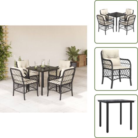 Cuscini da seduta - vidaXL Set da Pranzo da Giardino 5 pz Nero con Cuscini in Polyrattan - Cuscini sfoderabili