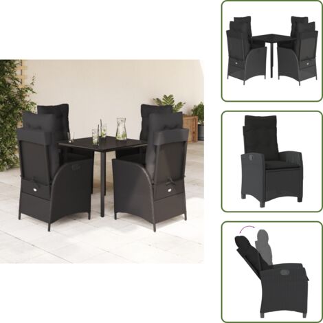 Cuscini da seduta - vidaXL Set da Pranzo da Giardino 5 pz Nero con Cuscini in Polyrattan - Cuscini sfoderabili