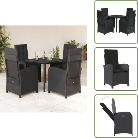 Cuscini da seduta - vidaXL Set da Pranzo da Giardino 5 pz Nero con Cuscini in Polyrattan - Cuscini sfoderabili