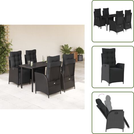 Cuscini da seduta - vidaXL Set da Pranzo da Giardino 5 pz Nero con Cuscini in Polyrattan - Cuscini sfoderabili