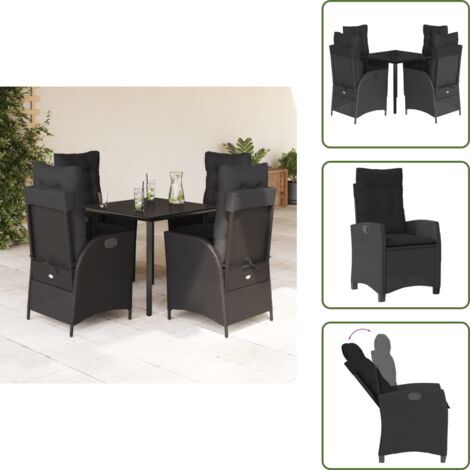 Cuscini da seduta - vidaXL Set da Pranzo da Giardino 5 pz Nero con Cuscini in Polyrattan - Cuscini sfoderabili