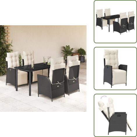 Cuscini da seduta - vidaXL Set da Pranzo da Giardino 5 pz Nero con Cuscini in Polyrattan - Cuscini sfoderabili