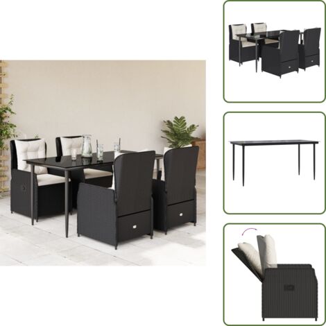 Cuscini da seduta - vidaXL Set da Pranzo da Giardino 5 pz Nero con Cuscini in Polyrattan - Cuscini sfoderabili