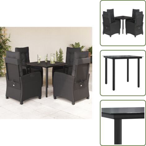 Cuscini da seduta - vidaXL Set da Pranzo da Giardino 5 pz Nero con Cuscini in Polyrattan - Cuscini sfoderabili