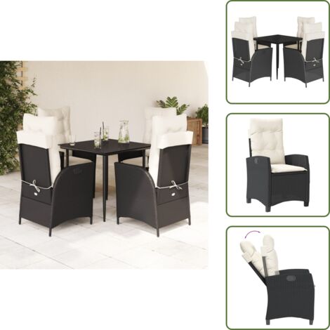 Cuscini da seduta - vidaXL Set da Pranzo da Giardino 5 pz Nero con Cuscini in Polyrattan - Cuscini sfoderabili
