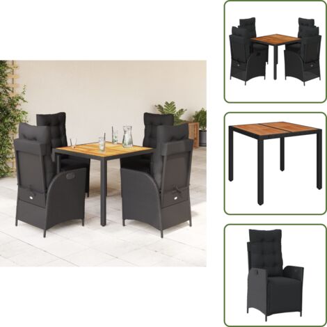 Cuscini da seduta - vidaXL Set da Pranzo da Giardino 5 pz Nero con Cuscini in Polyrattan - Rattan PE