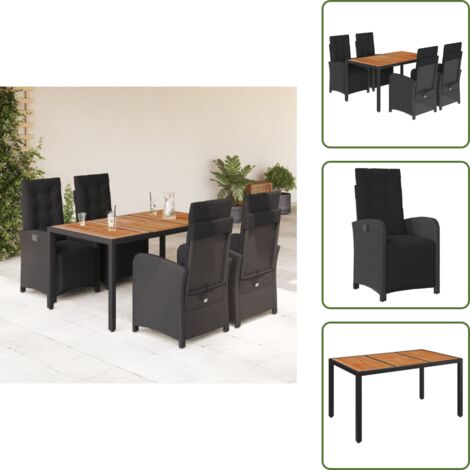 Cuscini da seduta - vidaXL Set da Pranzo da Giardino 5 pz Nero con Cuscini in Polyrattan - Rattan PE