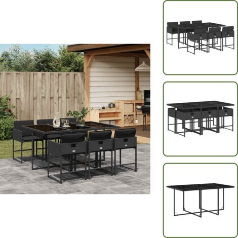 Cuscini da seduta - vidaXL Set da Pranzo da Giardino 7 pz Nero con Cuscini in Polyrattan - Rattan PE