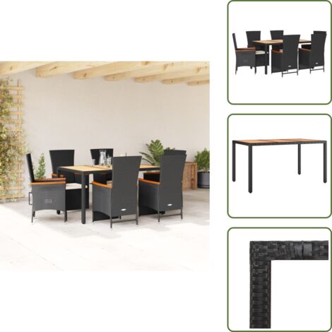 Cuscini da seduta - vidaXL Set da Pranzo da Giardino 7 pz Nero con Cuscini in Polyrattan - Rattan PE