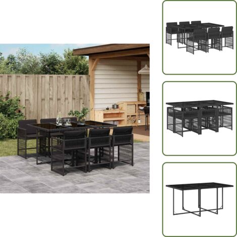 Cuscini da seduta - vidaXL Set da Pranzo da Giardino 7 pz Nero con Cuscini in Polyrattan - Rattan PE