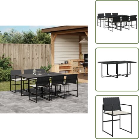 Cuscini da seduta - vidaXL Set da Pranzo da Giardino 7 pz Nero con Cuscini in Polyrattan - Rattan PE