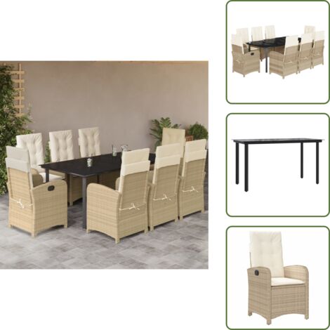 Cuscini da seduta - vidaXL Set da Pranzo da Giardino 9 pz con Cuscini Beige in Polyrattan - Cuscini da schienale