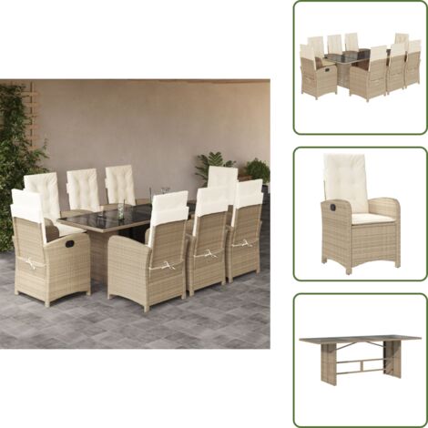 Cuscini da seduta - vidaXL Set da Pranzo da Giardino 9 pz con Cuscini Beige in Polyrattan - Cuscini da schienale