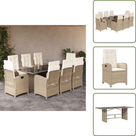 Cuscini da seduta - vidaXL Set da Pranzo da Giardino 9 pz con Cuscini Beige in Polyrattan - Cuscini da schienale