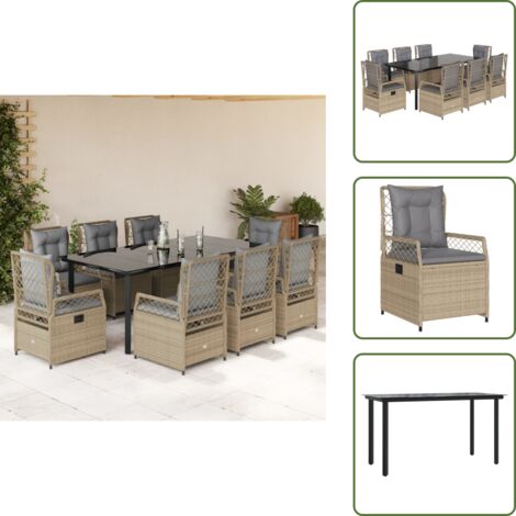 Cuscini da seduta - vidaXL Set da Pranzo da Giardino 9 pz con Cuscini Beige in Polyrattan - Cuscini per schienale
