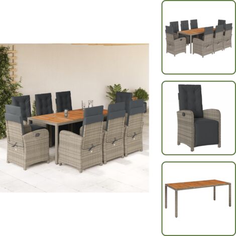 Cuscini da seduta - vidaXL Set da Pranzo da Giardino 9 pz con Cuscini in Polyrattan Grigio - Cuscini da schienale