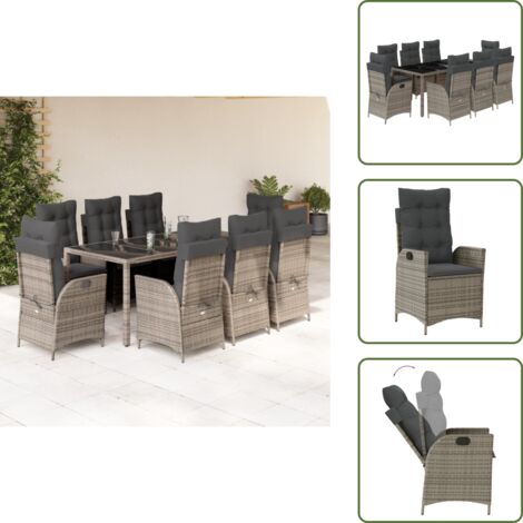 Cuscini da seduta - vidaXL Set da Pranzo da Giardino 9 pz con Cuscini in Polyrattan Grigio - Cuscini da schienale