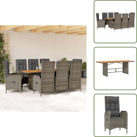 Cuscini da seduta - vidaXL Set da Pranzo da Giardino 9 pz con Cuscini in Polyrattan Grigio - Cuscini da schienale