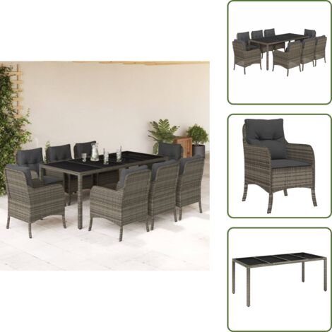 Cuscini da seduta - vidaXL Set da Pranzo da Giardino 9 pz con Cuscini in Polyrattan Grigio - Cuscini da schienale