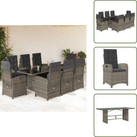 Cuscini da seduta - vidaXL Set da Pranzo da Giardino 9 pz con Cuscini in Polyrattan Grigio - Cuscini da schienale