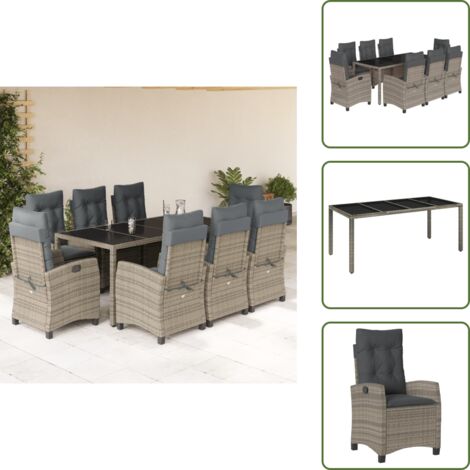 Cuscini da seduta - vidaXL Set da Pranzo da Giardino 9 pz con Cuscini in Polyrattan Grigio - Cuscini da schienale