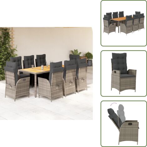 Cuscini da seduta - vidaXL Set da Pranzo da Giardino 9 pz con Cuscini in Polyrattan Grigio - Cuscini da schienale
