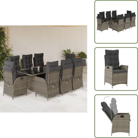 Cuscini da seduta - vidaXL Set da Pranzo da Giardino 9 pz con Cuscini in Polyrattan Grigio - Cuscini da schienale