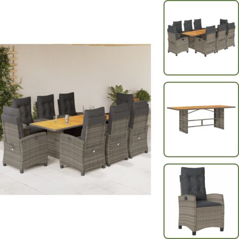 Cuscini da seduta - vidaXL Set da Pranzo da Giardino 9 pz con Cuscini in Polyrattan Grigio - Cuscini per schienale