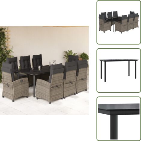 Cuscini da seduta - vidaXL Set da Pranzo da Giardino 9 pz con Cuscini in Polyrattan Grigio - Cuscini per schienale